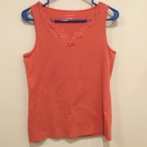 Christopher & Banks Salmon Lace Neck Tank Top